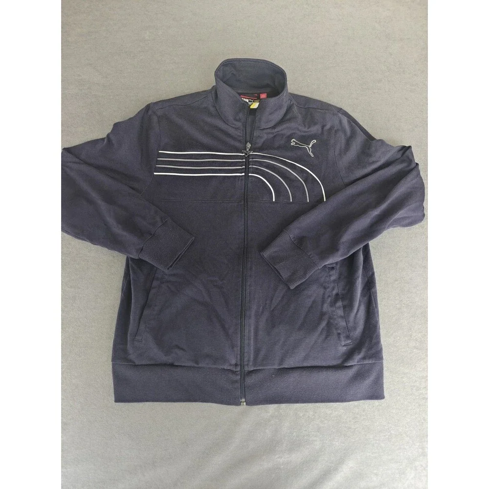 Puma Track Jacket Men's Medium Navy Full Zip Athletic Jacket Embroidered Logo